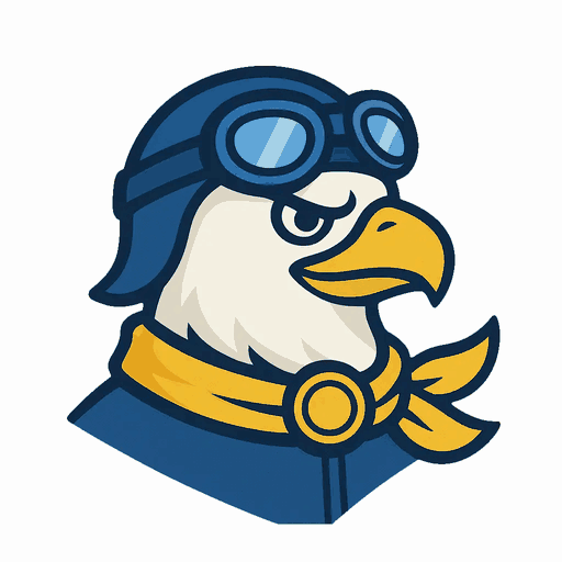 The Falcon mascot, blinking